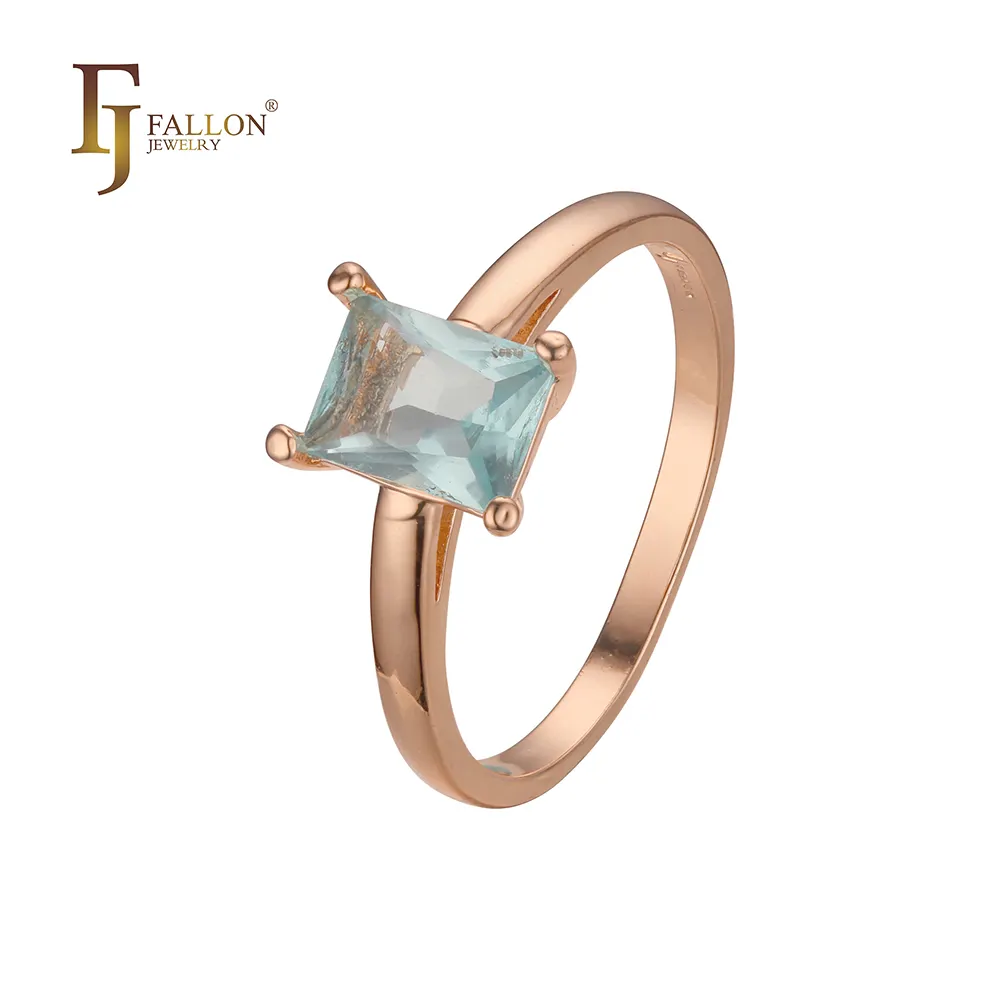 F83200167 FJ Fallon Fashion Jewelry Solitaire Emerald Cut Stone Plain Designengagement Rings Plated In Rose Gold Brass Based