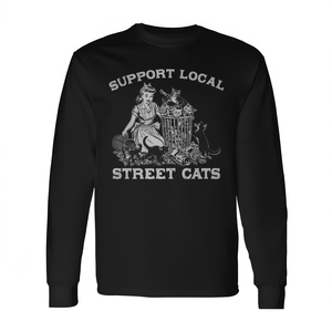 T-shirt à manches longues unisexe à col rond pour adulte, motif « Support Local Street Cats Retro Lady With Kittens », promotionnel - Product Image 3
