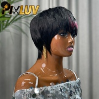 Wig Bob Pendek Grosir, Wig Pixie Cut, Rambut Manusia, Rambut Lurus Alami, Rambut Mentah, Wig Tanpa Lem, Buatan Mesin, Sudah Di-prepluck