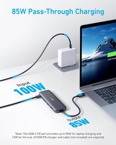 Anker mozzo <span class=keywords><strong>USB</strong></span>-<span class=keywords><strong>C</strong></span> 5-in-1 2.0 Splitter 4K Display 1x <span class=keywords><strong>alimentato</strong></span> <span class=keywords><strong>USB</strong></span>-<span class=keywords><strong>C</strong></span> 5Gbps 2x <span class=keywords><strong>alimentato</strong></span> <span class=keywords><strong>USB</strong></span>-A 3.0 5Gbps in lega di alluminio Stock modello - Product Image 3