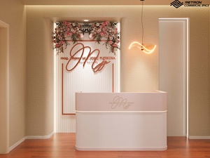 Comptoir de présentation multifonctionnel de haute qualité en acier personnalisé pour salon de manucure avec éclairage LED et étagère murale - Product Image 6