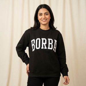 BORBA BLACK <b>Mock</b> <b>Neck</b> Sweatshirt 100% Cotton Applique Embroidery wide <b>neck</b> Sweatshirt sorority wear Finer Threads - Product Image 1