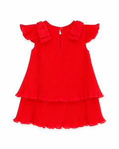 Elegant Baby Girls' Pleated <b>Dress</b> with Tiered Layers, Flutter Sleeves, and Decorative Shoulder Bows for Special Occasions - Product Image 1