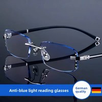 Lunettes de lecture sans monture anti-lumière bleue de qualité supérieure, coupe diamant, anti-fatigue oculaire, carrées, unisexe, prêtes à être expédiées