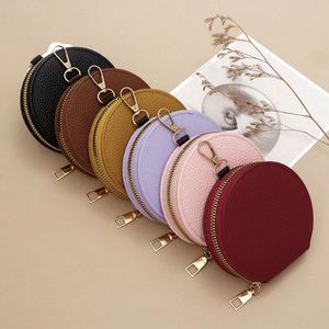 Round Zipper Pouch <b>Small</b> Coin Stylish Pocket Pu Leather Change <b>Purse</b> - Product Image 1