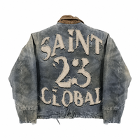 Vestes en jean pour hommes, style streetwear vintage, broderie usée, coupe ample, zippées, en toile, pour le travail, Homme