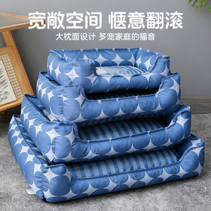 Coussin pour animaux de compagnie rectangulaire bleu à pois, rembourrage en fibre de polyester douce, pour chat, utilisation quatre saisons - Product Image 3