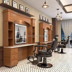 Ayna ile adam kuaför istasyonu için <span class=keywords><strong>vintage</strong></span> ahşap berber istasyonu berber istasyonu - Product Image 4