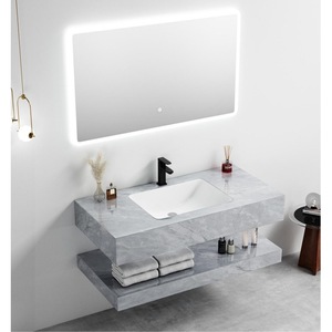 Mueble de Baño de Mármol Gris CR con Espejo Inteligente, Lavabo Doble de Pared de 100 cm - Product Image 3