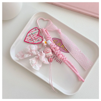 Porte-clés en résine tressée fait main, bicolore, avec breloques nœud, cœur, gâteau, fleur et pendentif amour, accessoire de sac
