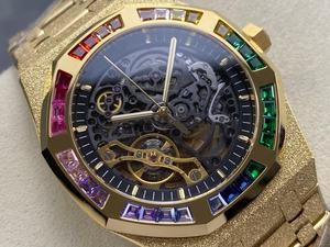 นาฬิกาข้อมือทองคำประดับอัญมณีแบบโปร่ง 41 มม. ผลิตจากโรงงานไทย กลไก 3132 หรูหรา คุณภาพสูง กันน้ำสำหรับดำน้ำ นาฬิกาจักรกล - Product Image 2