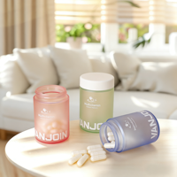 Bouteille en verre transparente de 150 ml pour capsules de compléments alimentaires, design givré avec pulvérisation de couleur, bouchon à vis sécurité enfant, personnalisation disponible