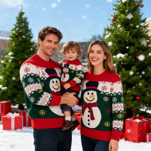 Pull de Noël familial, pull de Noël moche pour parents, enfants, tout-petits, adultes, bébés, tricoté avec un motif de personnage pour l'hiver - Product Image 2