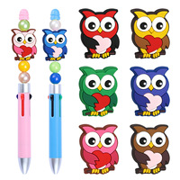 Stylo à bille multicolore à perles sur le thème de la hibou, vente en gros, stylo à bille en PVC à perles pour l'école, le bureau et la papeterie
