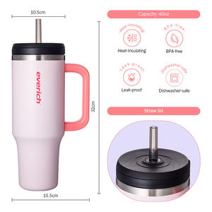 Taza a prueba de fugas con diseño de patente Everich, vaso de viaje de acero inoxidable con tapa giratoria de 40oz con asa y pajita - Product Image 5