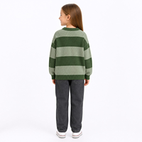 Pull-over doux à col rond et manches longues pour enfants, avec logo personnalisé, rayures vert olive, en mélange de viscose côtelé, mignon et décontracté, printemps-été