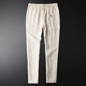 Pantaloni di <span class=keywords><strong>lino</strong></span> con Logo personalizzato di alta qualità per gli uomini comodi oversize pantaloni larghi elastici <span class=keywords><strong>in</strong></span> vita dritti Casual sublimazione - Product Image 6