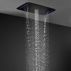 2023 Bathroom 710*430mm Matt 4 Function Ceiling Led Shower Head Rainfall Watherfall Smart Led Big Shower Head