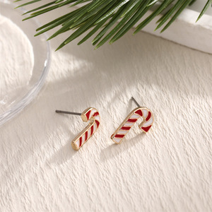 Christmas Theme Stud Earrings Alloy Zinc Reindeer Tree Snowflake <b>Candy</b> <b>Cane</b> Party Fashion Jewelry - Product Image 4
