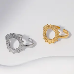 Adjustable Rings Topaz S925 Sterling Silver Oval Cut Gemstone Hollow Sunflower Garnet DIY Inlay Jewelry for Women