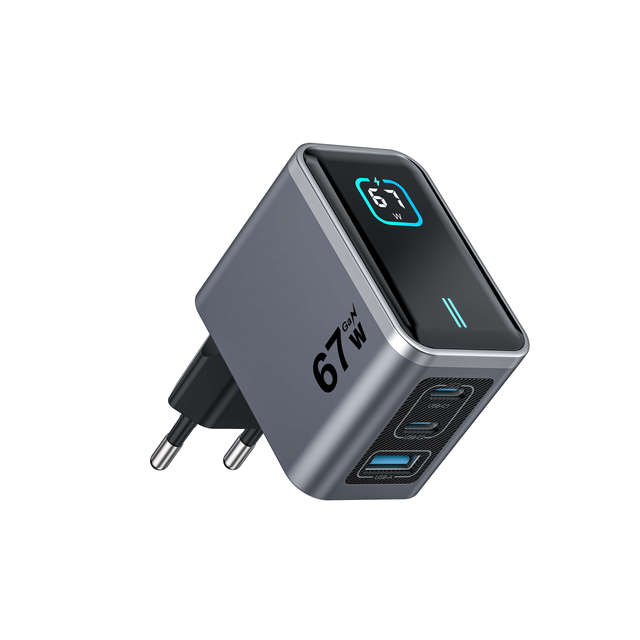 KYT 67W Smart GaN Cell Phone & Laptop Charger with Digital TFT Display PD 3.0 Dual Port Fast Charging
