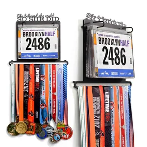 Decoración de pared de Metal madal Ribbon running Sport Trophy Shelf Medal Rack Display