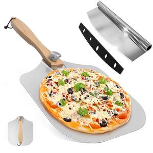 12 "* 14" in alluminio metallo Rocker Cutter <span class=keywords><strong>Pizza</strong></span> spatola per <span class=keywords><strong>Pizza</strong></span> Peel Set con manico pieghevole in legno per forni - Product Image 4