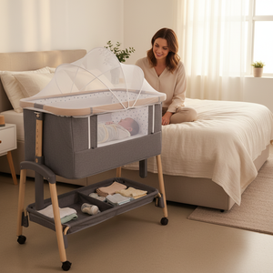 Lit cododo bébé en métal, berceau <span class=keywords><strong>de</strong></span> chevet, lit <span class=keywords><strong>de</strong></span> voyage 3-en-1 stable, lit bébé réglable en hauteur (7 positions) pour nouveau-nés - Product Image 1