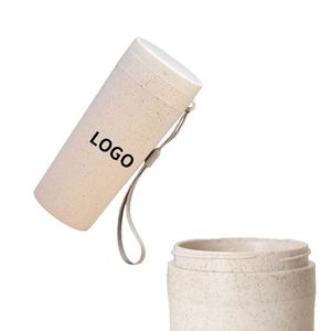 Custom Logo Bpa Free Water Portable Wheat <b>Straw</b> 380Ml Plastic <b>Drink</b> <b>Bottle</b> With Strap - Product Image 2