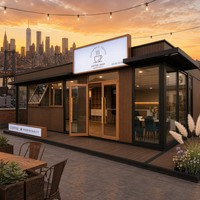 Café en conteneur extérieur de 40 pieds, café préfabriqué, panneaux en aluminium-plastique, isolation en mousse PU à 6 côtés, bâtiment modulaire