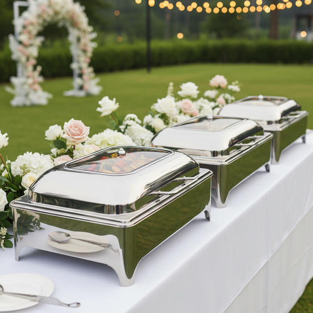 ORIX Stainless Steel 9L Rectangular Chafing Dish with Glass Lid Electric Food Warmer for Catering Banquet & Hotel Use