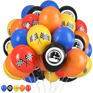 Rennwagen-Ballon 12 Zoll Blau Gelb Orange Karierte Flagge Auto-Ballons Jungen Rennautos Geburtstag Abschlussfeier Babyparty Hintergrund - Product Image 1