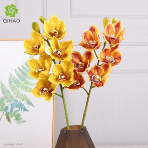Qihao - Orquídea Cymbidium Artificial de Silicona con 6 Cabezas, Tacto Natural, Decoración para Mesa de Comedor, 67 cm de Largo - Product Image 2