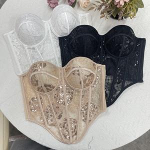 Corset Bustier Blanc à Paillettes et Dentelle pour Femme, Lingerie Sculptante, Soutien-Gorge Push-Up Sans Armature, Idéal Mariage et Fête, Haut de Corset Personnalisable OEM - Product Image 4