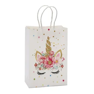 Custom Reusable Folding Shopping Unicorn Paper Gift Bag Unicorn Party Wrapping Bag for Birthday Party Decoration Supplies