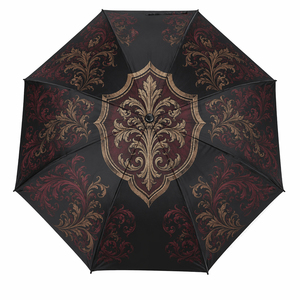 Parapluie droit classique bordeaux avec motif lion et armoiries dorées, ouverture semi-automatique, auvent en pongee, idéal comme cadeau d'entreprise annuel - Product Image 6