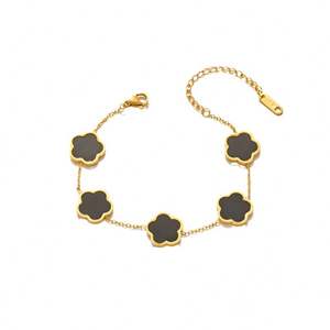 18K Gold Plated Stainless Steel Waterproof No Fading No Tarnish Trendy Five-leaf Clover Flower Plum Blossom <b>Charm</b> <b>Bracelet</b> - Product Image 5