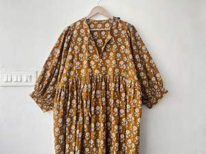 Floral Block Print Cotton Dress Soft Summer Tunic Handmade Indian Cotton Dress Lightweight Floral Printed <b>Kurti</b> <b>For</b> <b>Women</b> - Product Image 6