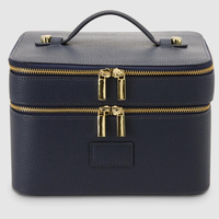 Trousse de Maquillage de Voyage Luxe Grande Portable à Double Couche pour Femmes avec Miroir, Porte-Pinceaux et Sac en Cuir PU