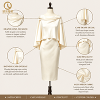 Robe Midi Formelle Décontractée pour Femme, Élégante et Tendance, en Satin avec Cape Superposée et Dos Nu, Fabrication OEM en Gros pour Usine de Vêtements, Collection 2026