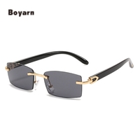Lunettes de soleil Boyarn Color Buffalo Horn Small Square Pearl, lunettes de soleil rétro tendance avec strass et diamants, sans monture, pour femmes