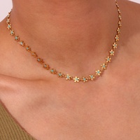 Collier ras du cou Dreamshow en acier inoxydable plaqué or 18 carats avec chaîne florale en émail délicat, accessoires de bijouterie