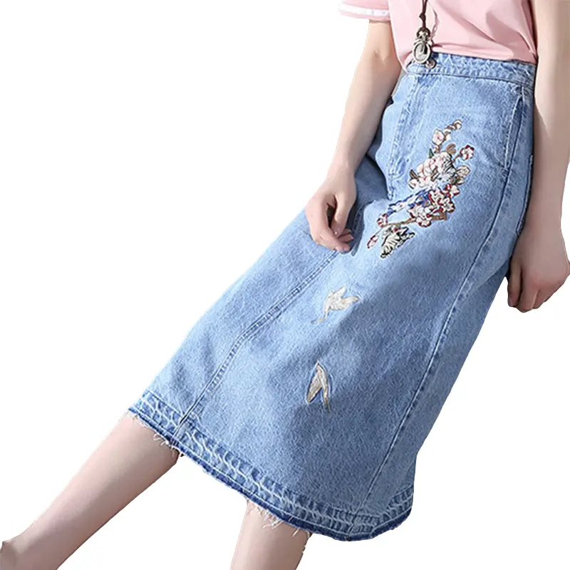 Women's summer 2021 a-word long style jeans embroidery fashion casual skirt