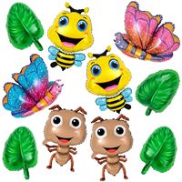 Ensemble de ballons en aluminium sur le thème des insectes et des animaux : Abeille, Fourmi, Papillon, Grenouille, Ballons en forme de feuille, Thème jungle, pour Anniversaire d'enfant, Baby Shower, Décoration de fête de jardin