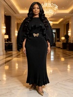 Robe de soirée longue plissée élégante pour femme avec manches cape à volants, ceinture papillon, grande taille, pour invitée de mariage ou de fête formelle musulmane