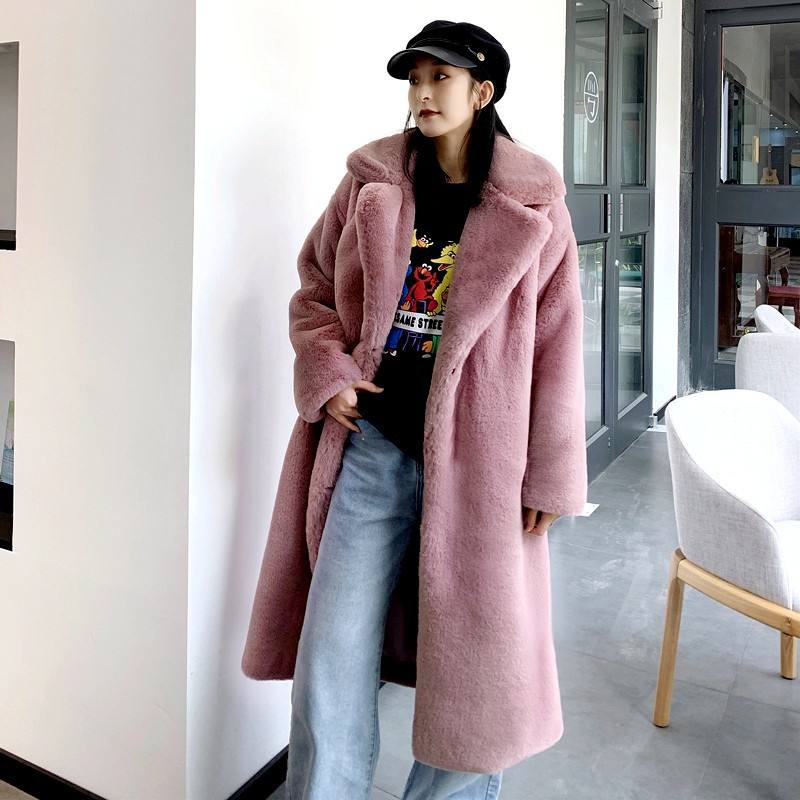 2025 Eco-Friendly Women's Faux Fur Coat Long Rabbit Fur Style