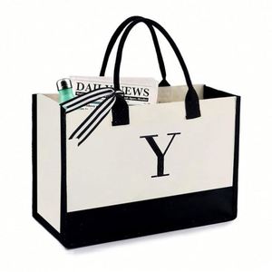 Hot Shopping Groceries Beach Trip Gym Gift for Girlfriend Mother Friend Tote Alphabet Canvas Embroidery Bag - Product Image 1