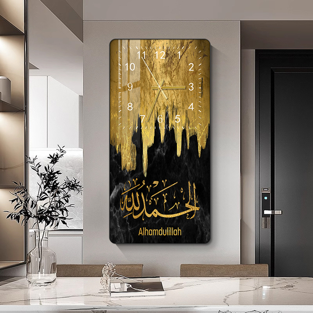 Islamic Home Decoration Muslim Wall Art Clock Modern Crystal Porcelain Painting Arabic Calligraphy Wall Clock
