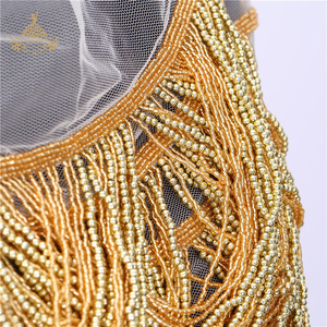 Abito fatto a mano <span class=keywords><strong>con</strong></span> frange di perline a 10 strati corpetto oro <span class=keywords><strong>argento</strong></span> nuovo Design <span class=keywords><strong>con</strong></span> Patch di strass cucito DRA-379 tessuto in resina - Product Image 3