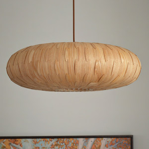 Lampe suspendue en placage de bois de style japonais, diamètre 50cm 60cm, design rustique pour la maison, restaurant, hôtel, chambre à coucher - Product Image 2